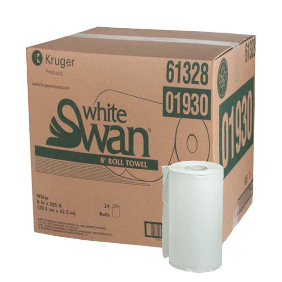 White Swan 01930 1Ply White Roll Paper Towel 24x205'/Case