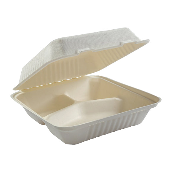 993 Large Size Fiber 3 Compartment Clamshell Container - 200/Case