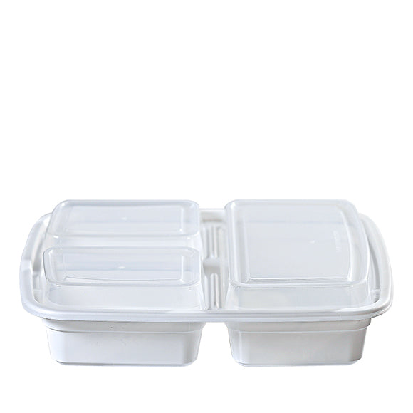 YL-393W 39oz 3-Compartment Microwavable Container with Lid - 150/Case